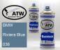 Preview: BMW, Riviera Blue, 036: 400ml Sprühdose + 400ml Klarlack - Set, von ATW Autoteile West.